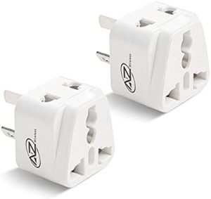 A2Z Travel Adapter with Type I Universal 3 Pin Safety Grounded Inputs Designed with Dual Ports for 3 Pin and 2 Pin Power Plug for International Use (US, UK, EU, JP, CN, to AU, NZ) (Pack of 2)