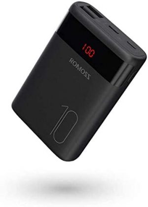 ROMOSS 10000mAh Mini Power Bank, Portable Charger External Battery Packs with Dual USB Output 2.1A LCD Display Perfect Carry for Travel, Compatible with iPhone 12 pro max 11 pro X 10, Samsung & More