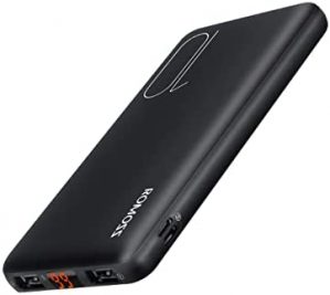 ROMOSS Slim Portable Charger, 10000mAh Fast Charging Power Bank with USB C Input and Dual USB Outputs, Small Size External Backup Charger for iPhone, Samsung Galaxy, and More (Black)