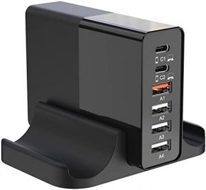 6-Port USB Charger Station 80W Charger Adapter Desktop/Travel Charging Hub AU Plug Wall Fast Charger PD 65W QC 3.0 48W/30W/18W/15W Compatible with Laptops MacBook iPhone Smartphone Tablet Smart Watch