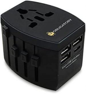 OBLIGATORY Universal Travel Adapter , Smart 1 Socket 3 USB Ports & 1 Type C Port, Safe & Fast Charger with Intelligent IC for i Phone, Android Phones,Tablet, Perfect Portable Charger for US,AU,EU,UK.