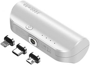Mini Portable Charger 5000mAh for iPhone Andriod Phone Built-in 3-Type Magnetic Charging Heads [Replaceable], Ultra-Compact Power Bank Samll Battery Pack Charger Compatible with iPhone 13/12/11/X Airpods, Samsung Galaxy S20/S10/S9/S8,Note 20/10/9/8,Moto Z3/2,LG V35/G8/7/5, Google Pixel 4/3/2XL, White
