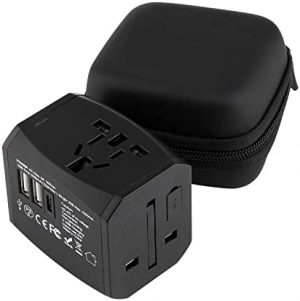 Universal Travel Adapter, International Travel Adapter with 2 USB Ports & Type-C All in One Plug Adapter Converter Wall Charger for European UK AUS Asia Phones&Laptops