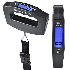 erjishanau Digital Luggage Scales, 50kg/110lb Electronic Hanging Scales, Portable Digital Luggage Scale with Backlight Digital Display Travel, Handheld Style Suitcase Scales with Hook for Travel Outdoor Home Use (A)
