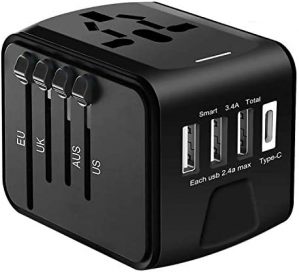 Disgian Travel Adapter, Universal International Power Adapter with 3USB Port And Type-C International Wall Charger Worldwide AC Power Plug for Multi-nation Travel UK, EU, AU Over 200 Countries (Black)