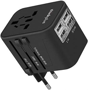 Lenovo Universal Travel Adapter, Multi Adapter Worldwide with 4 Ultra-Fast USB Port and All in One AC Outlet Power Plug Adapter for UK EU US AU – All Countries
