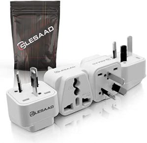 LESAAD (Pack of 4) Travel Adapter with Universal Safety Grounded 3-pin Power Plug inputs, for International use (UK / US to AU)