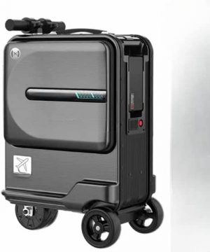 Smart Travel Trolley Suitcase Electric Car, Rideable Suitcase, Colorful Atmosphere Light, Smart Induction LED, Multi-Function USB Boarding Case (Black)