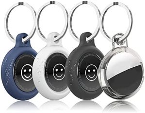 sieeck Waterproof AirTag Holder with Keyring ,4 Pack Silicon Protective Compatible with Apple Air Tag 2022,AirTags Accessories Tracking for Dog Pet Collar Backpack Strap