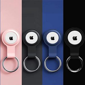 Apple Air Tag Holder Compatible with Apple Airtag Keyring,Silicone Waterproof Apple Airtag Holder 4 Pack for Airtag Case,Air Tag Keychain Accessories for Airtags Dog Collar (Pink/Gray/Blue/Black)