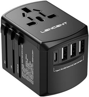 LENCENT Universal Travel Adapter, International Charger with 3 USB Ports and Type-C PD Fast Charging Adaptor for iPhone, Samsung, Tablet, Gopro. for Over 200 Countries Type A/C/G/ I (USA, UK, EU AUS)