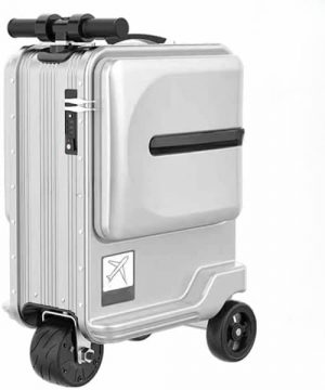 Smart Travel Trolley Suitcase Electric Car, Rideable Suitcase, Colorful Atmosphere Light, Smart Induction LED, Multi-Function USB Boarding Case (White)