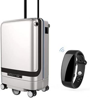 Auto Following Smart Luggage, 20 Inches Electric Travel Robot Suitcase, Auto Follow, Key Recall, Smart Warning, USB Charging, Fingerprint Lock, APP Control Luggage (Silver)