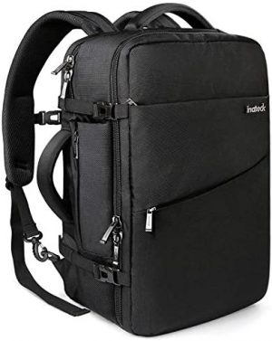 Inateck Cabin Luggage Carry On Backpack for Travel, Flight Approved 40 Litre Business Travel Rucksack Hand Luggage Fit 17 Inch Laptop, with Rain Cover for Men Women – Black