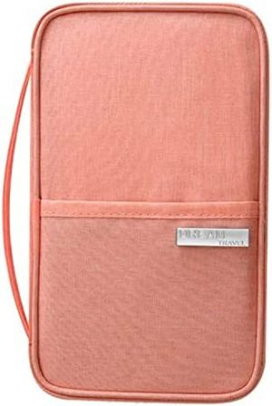 HAEVERAY Travel Document Organizer, RFID Family Passport Holder，Passport Travel Wallet, Portable Case for Boarding Pass, ID, Money, Tickets with Zipper(Pink)