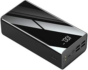 HYH Power Bank Large Capacity 50000 mAh, Portable Battery with Digital Display, Mirror Reflective Portable Battery with Four Outputs for iPhone Android Phones (Black)