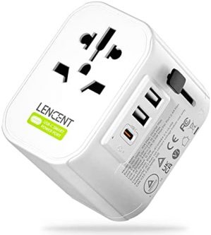 Universal Travel Adaptor Plug with 2 USB Ports and 1 Type C, LENCENT Grounding International Power Adapter with UK/USA/EU/AUS Plug, Worldwide Travel Charger for Over 200 Countries in The World