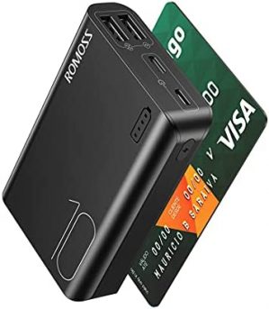 ROMOSS Power Bank 10000mAh, Mini Portable Charger Compatible for iPhone 11/11 Pro, iPhone 8/7/6s, iPad, Samsung S10/S9/S8, GoPro and More(Black)