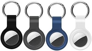 GENREEN AirTag Keychain Silicone Case Compatible with Apple Air Tag(2022), 4 Pack Airtag Loop Holder for Apple AirTags,AirTag Case with Keyring sieeck Accessories Black/Gray/Blue/White