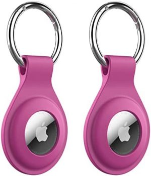JETech Silicone Case for AirTag 2021 with Keychain, Protective Air Tag Holder, Portable Keyring Cover, Easy Installation, 2-Pack (Dragon Fruit)