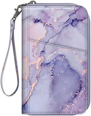 Family Passport Holder Wallet, Fintie RFID Blocking Travel Document Organizer Clutch Bag Credit Cards Case Cover for Women Men, Lilac Marble, Passport Wallet