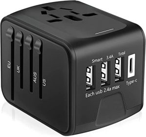 Universal Travel Adapter Worldwide All in One International Wall Charger AC Plug Adaptor with 5A Smart Power and 3.0A USB Type-c for 200+ Countries 100V-250V (EU UK USA AU Plug)