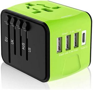Disgian Travel Adapter, Universal International Power Adapter with 3USB Port And Type-C International Wall Charger Worldwide AC Power Plug for Multi-nation Travel UK, EU, AU Over 200 Countries (Green)