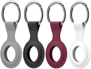 HEYUS [4 Pack] Airtag Case for Apple AirTags Holder 2021, Keychain Case with Anti-Lost Key Ring, Soft Silicone Anti-Scratch Lightweight Protective Skin Cover for AirTags Finder Keychain Accessory (Black+White+Grey+Wine Red)