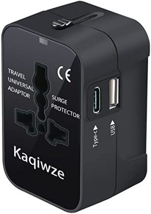 Universal Travel Adaptor, Travel Plug Adapter International All in One Plug Fast Charge with 1 USB Ports and 1 USB C, Worldwide Travel Power Adapter Charger for US, UK, EU, AU, Over 200 Countries