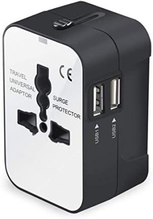 Travel Adapter, Worldwide All in One Universal Travel Adaptor Wall AC Power Plug Adapter Wall Charger with Dual USB Charging Ports for USA EU UK AUS Cell Phone Laptop（White）