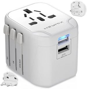 HEYMIX International Travel Adapter USB, Universal Travel Plug Power Adapter, All in One Australia to EU/UK/US/India/Asia Bali World Travel Wall Charger AC Converter with Dual USB for Phones & Laptop
