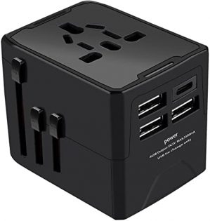 Universal Travel Adapter Plug, One International Electric Outlet Wall Charger with 3 USB Ports and Type-C for iPhone, Tablet PC, Camera. Use for US/EU/UK/AU/Asia/China/Japan, Over 200 Countries