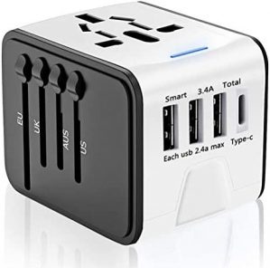 Disgian Travel Adapter, Universal International Power Adapter with 3USB Port And Type-C International Wall Charger Worldwide AC Power Plug for Multi-nation Travel UK, EU, AU Over 200 Countries (White)