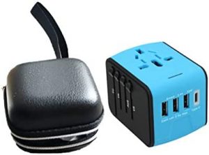 OceanWave B07X Universal Travel Adapter with 3 USB & 1xType-C 3.4A Charger, 1 piece (Blue)