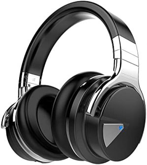 Qisebin E7 Active Noise Cancelling Headphones Bluetooth Headphones with Microphone Deep Bass Wireless Headphones Over Ear, Comfortable Protein Earpads, 30 Hours Playtime for Travel/Work, Black