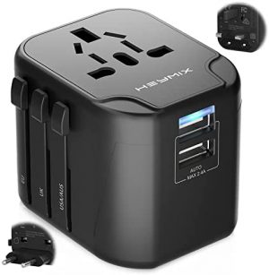 HEYMIX Universal Travel Adapter USB, International Power Adapters Travel Plug, All in One European,UK,USA,Bali,India to Australia World Travel Wall Charger Converter with Dual USB for Phones & Laptops