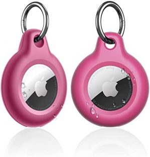 Supfine Waterproof Airtag Holder,2 Pack Air Tag Keychain,Hard PC+TPU Full Body Protective Tracker Case with Loop Key Ring for Apple Tags,IPX8 Airtags Cover for Wallet,Luggage,Cat,Dog,Pets(Rose Red)