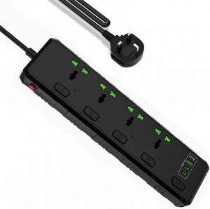 Power Strip Surge Protector with 4 Outlets, 2 USB and 2 Type C Ports, 6.5ft Extension Cord 3000W/16A Universal PD Socket Board with Individual Switches for Home,Office,Travel,Laptop & Phone Charging
