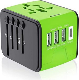 Universal Travel Adapter Worldwide All in One International Wall Charger AC Plug Adaptor with 5A Smart Power and 3.0A USB Type-c for 200+ Countries 100V-250V (EU UK USA AU Plug)