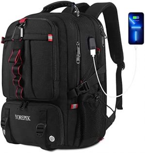 Extra Large Travel Backpack, 50L Laptop Backpack for Men with Shoe Compartment and USB Charging Port, TSA Friendly Flight Approved Business Bag Gifts for Son & Daughter Fits 17 Inch Computer, Black