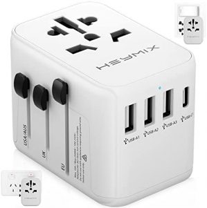 HEYMIX International Travel Adapter, Universal Adapter Travel Plug, 3-Port USB & Type-C All in One European,UK,USA,Bali,India to AUS World Travel Power Plug Over 200 Countries for Phones&Laptops White