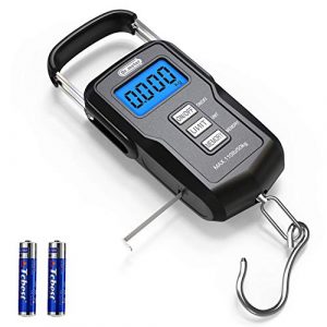Dr.meter [Upgraded] FS01 Fishing Scale 110lb/50kg Digital Hanging Scale with Backlit LCD Display Measuring Tape and 2 AAA Batteries