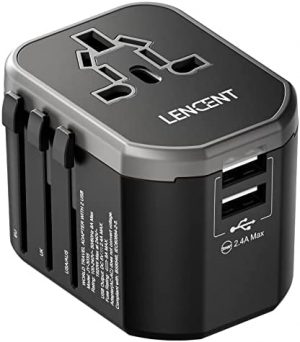Universal Travel Adaptor Plug with 2 USB Ports, LENCENT International Power Adapter with UK/USA/EU/AUS Plug, All-in-One Worldwide Travel Charger for Over 200 Countries in The World