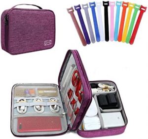 Electronic Organiser Travel Universal Cable Organiser Electronics Accessories Case｣ｬ12 pcs Reusable Cable Ties for Cord, Mobile Power ,Charger, Flash Drive, SD Card, Personal Items Triple Layer Purple