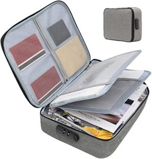 Document Bag with Lock,Shock-Proof Water-Resistant Multi-Layer Storage Pouch Credential Bag Safe Travel Organizer Bag,Diploma Storage Important Document and File Pocket with Separator(Grey)