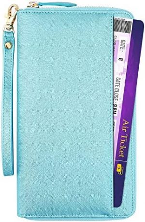 Travel wallet Document Organizer RFID Passport Case Family Holder, Pearl Blue, Rfid Wallet