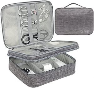 Ogetok Electronic Organizer Bag Travel Cable Accessories Double Layer Large Waterproof Storage Case for Adapter, Chargers, Power Bank, Mouse,iPad, Phone, Kindle, SD Card, Wires, Cords, Drive, Grey