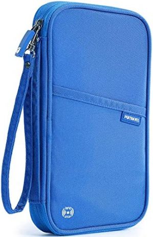 RFID Travel Passport Wallet, Family Passport Holder with Hand Strap, RFID Blocking Credit Card Wallet for Men & Women, Trip Document Organizer Fits Phone and Tickets, by VanFn P.Travel Series (Nylon – Blue)