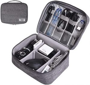 Auma Travel Electronics Organiser Carrying Case – Universal Accessories Bag for Power Cords, Cable, Charger, Phone, USB, SD Card, Power Bank, Earbuds, Hard Drives, Memory Cards, Laptop Adapter Mouse, Small Accessories-Grey