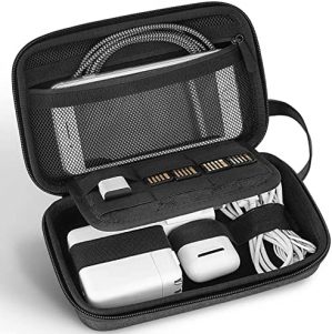 JETech Electronics Accessories Organizer Hard Carrying Case with Double Zipper and Carrying Strap, Portable Travel Gadget Bag for Cables, SD Card, Charger, Hard Disk, Grey